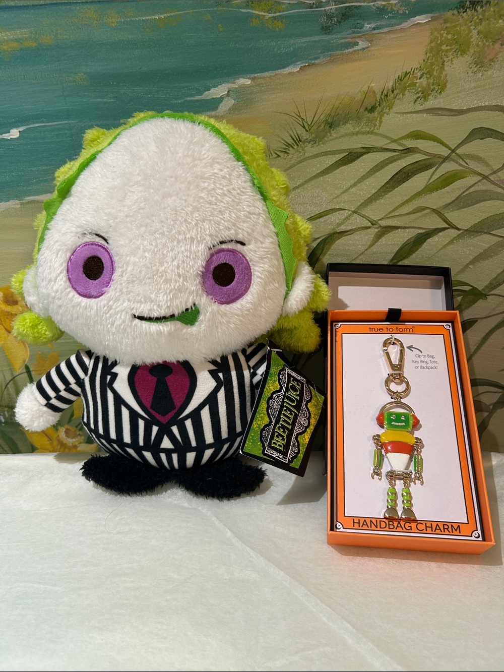 NIB True to Form Robot Candy Corn Handbag Charm & NWT Kids Beetlejuice Plush Toy